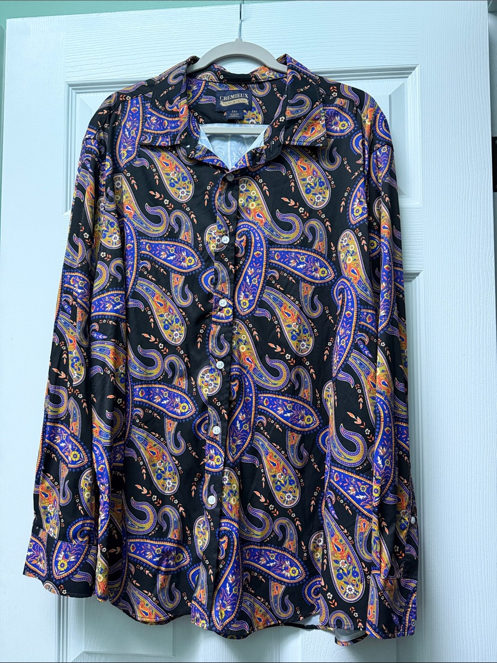 Cremieux Premium Denim Mens XXL Paisley Button Down Shirt Black Purple Stretch